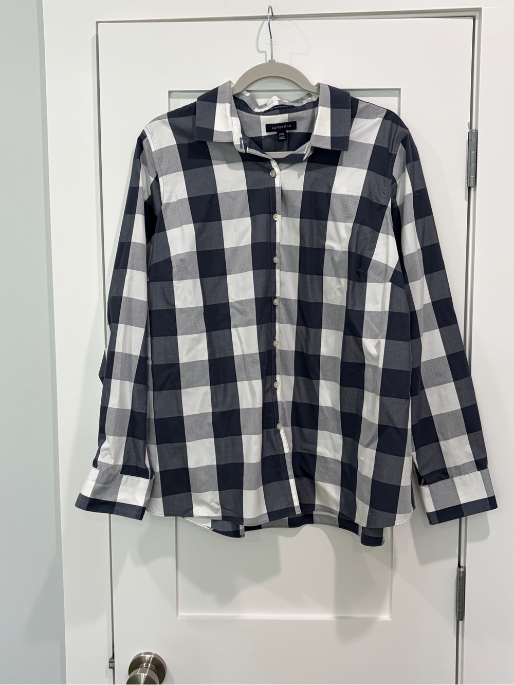 Lands' End Black & White Buffalo Check Button-Up Shirt